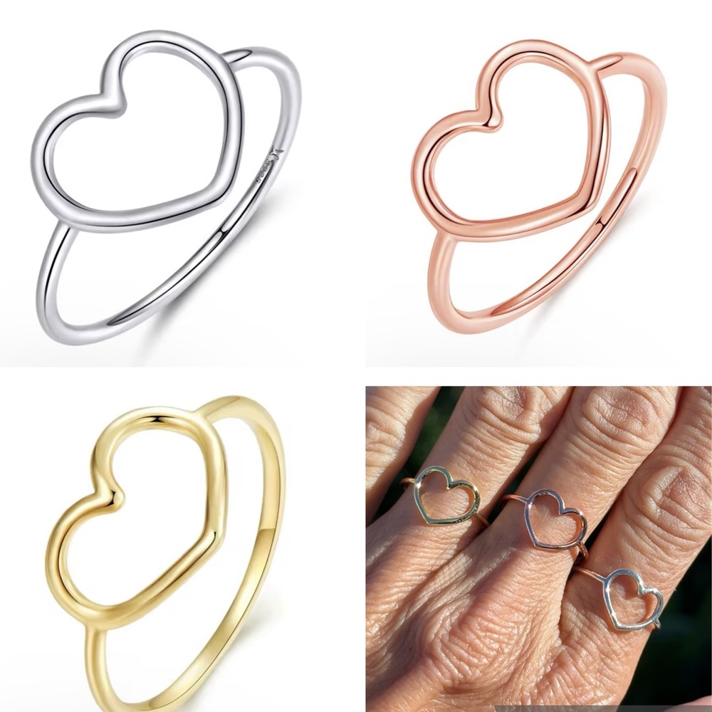 R58. Elegant Heart-Shaped 18k Gold/Rose Gold/.925 Sterling Silver Ring
